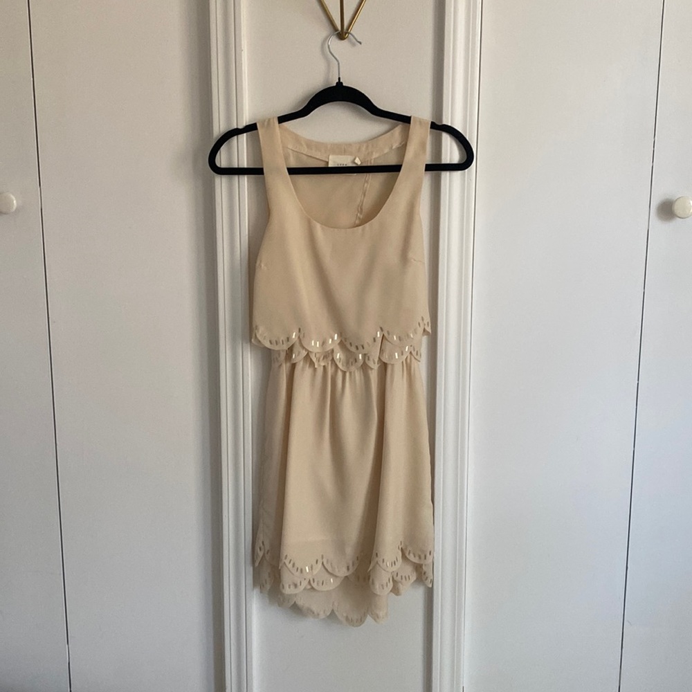 Lush size s cream mini dress with scallop detail
